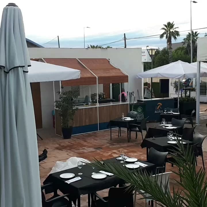 Beach clubs and coastline in Grau de Castelló, Spain