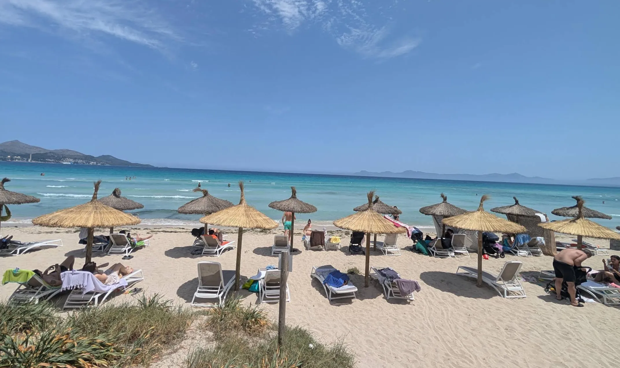 Balinese beds on the sand at Numa Beach Club, Playa de Muro